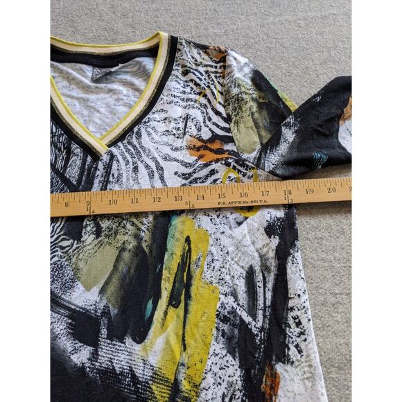 Dolcezza Safari Escape Art V-Neck 3/4 Sleeve Drawstring Hem Top Womens Size S - Picture 5 of 7